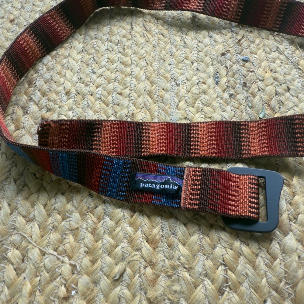 Patagonia Friction Belt Red Orange Blue Woven Webbing Aluminum Buckle 1 Inch